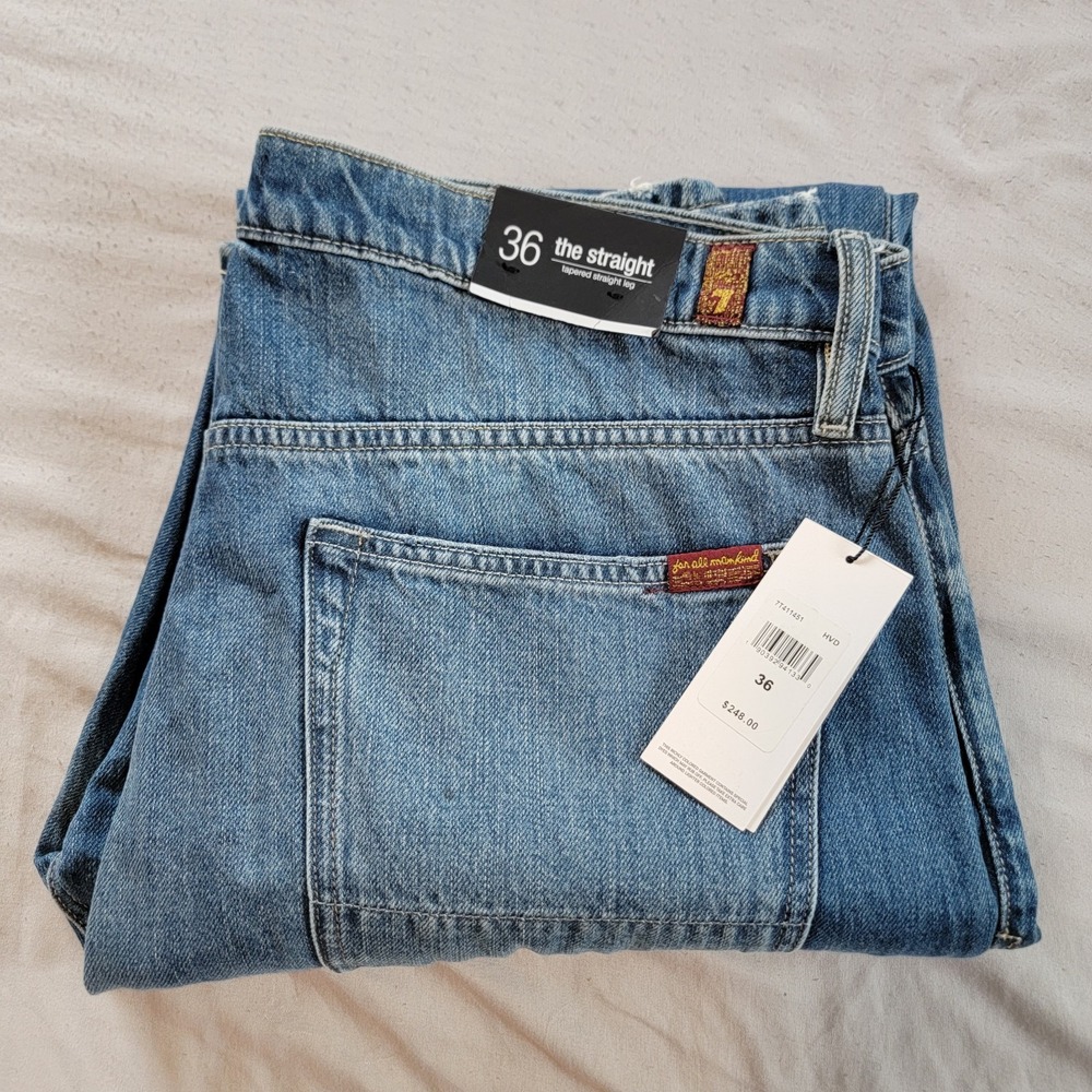7 For All Mankind Standard Straight Leg Distressed Ripped Knee Jeans Mens 36x34